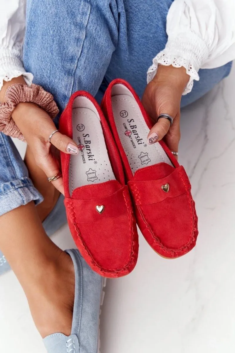 Clearance Damskie buty S.Barski Damskie Zamszowe Mokasyny S.Barski Czerwone