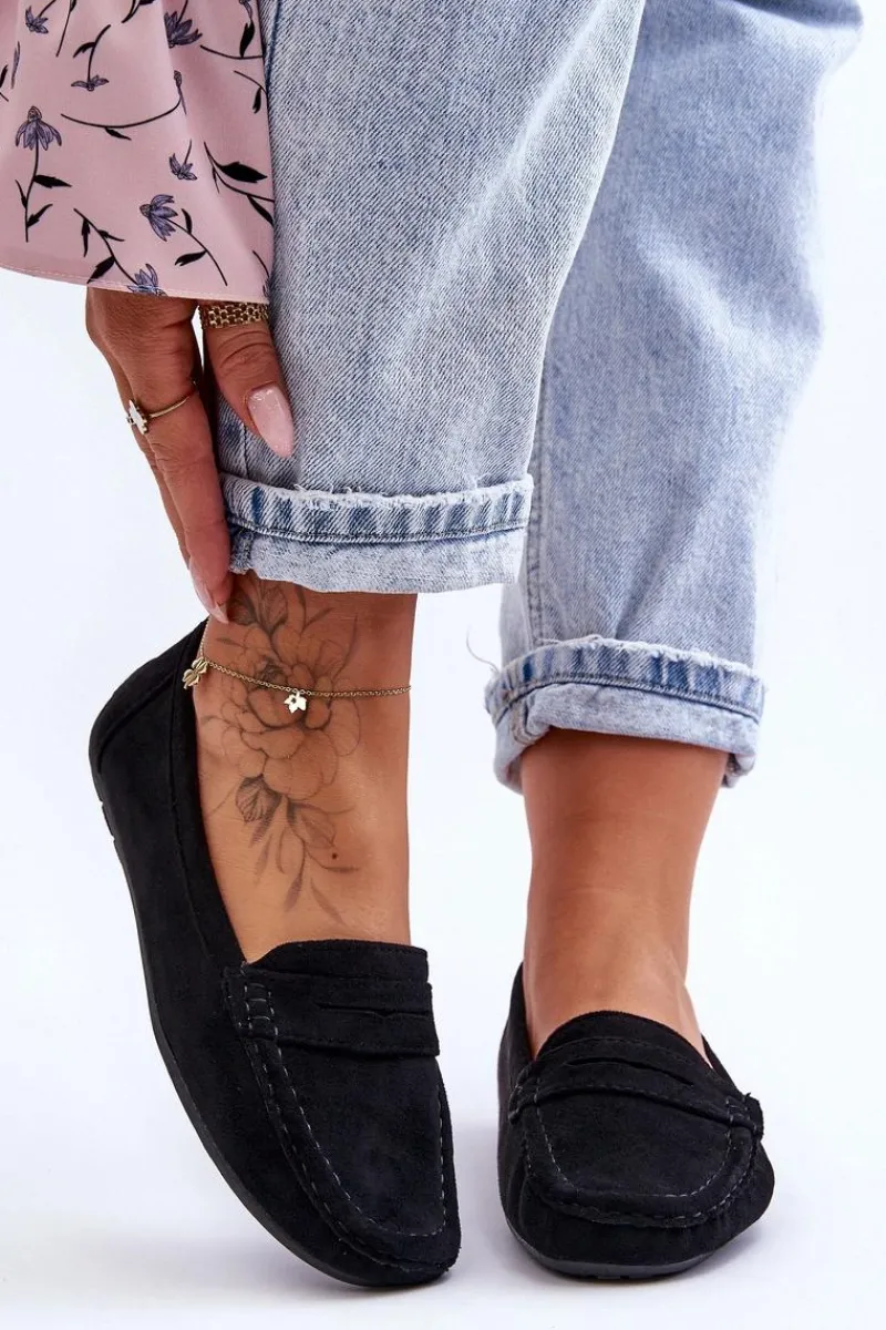 Hot Boto Damskie Zamszowe Mokasyny Czarne Lenvie