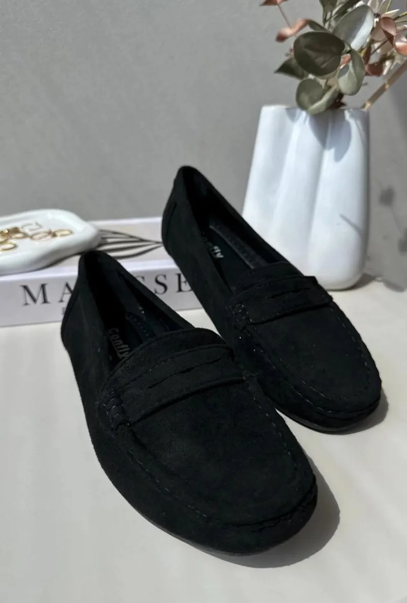 Hot Boto Damskie Zamszowe Mokasyny Czarne Lenvie