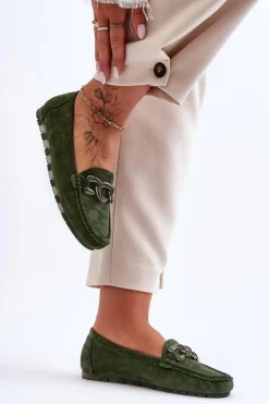 Sale Damskie Zamszowe Mokasyny Na Płaskiej Podeszwie Zielone Appia Damskie Mokasyny Damskie Zamszowe