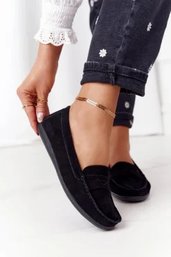 Outlet Damskie Zamszowe Mokasyny Big Star HH274662 Czarne Damskie Mokasyny Damskie Zamszowe