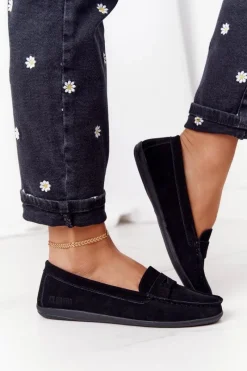 Outlet Damskie Zamszowe Mokasyny Big Star HH274662 Czarne Damskie Mokasyny Damskie Zamszowe