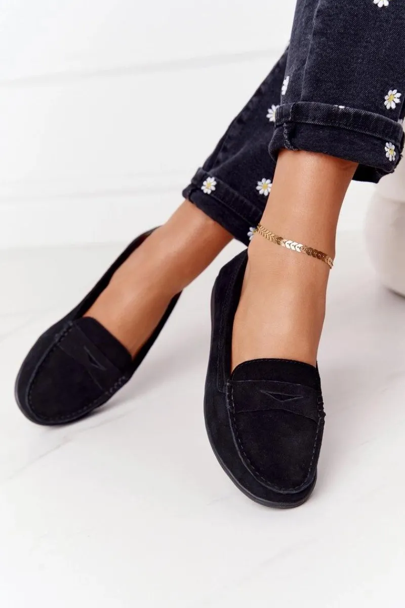 Outlet Damskie Zamszowe Mokasyny Big Star HH274662 Czarne Damskie Mokasyny Damskie Zamszowe