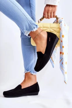 Online Boto Damskie Zamszowe Mokasyny Na Koturnie Czarne La Cava