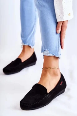 Online Boto Damskie Zamszowe Mokasyny Na Koturnie Czarne La Cava