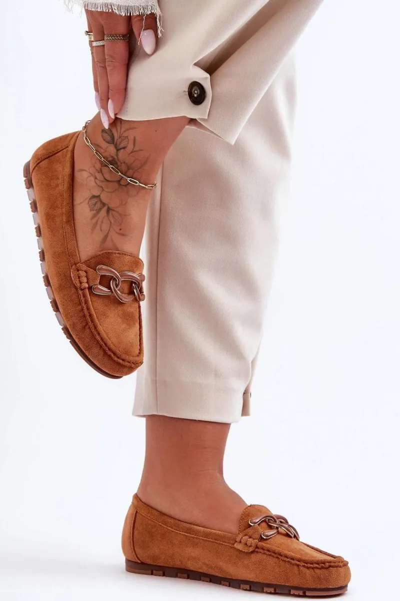 Hot Boto Damskie Zamszowe Mokasyny Na Płaskiej Podeszwie Brązowe Appia