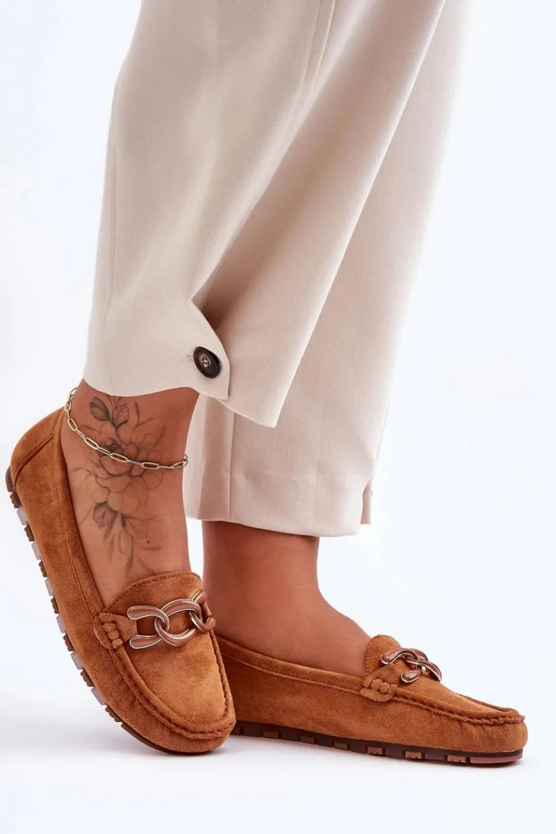 Hot Boto Damskie Zamszowe Mokasyny Na Płaskiej Podeszwie Brązowe Appia