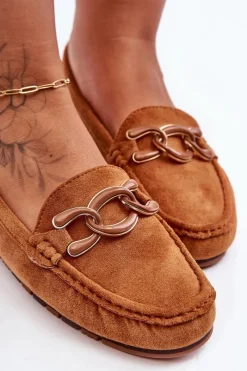 Hot Boto Damskie Zamszowe Mokasyny Na Płaskiej Podeszwie Brązowe Appia