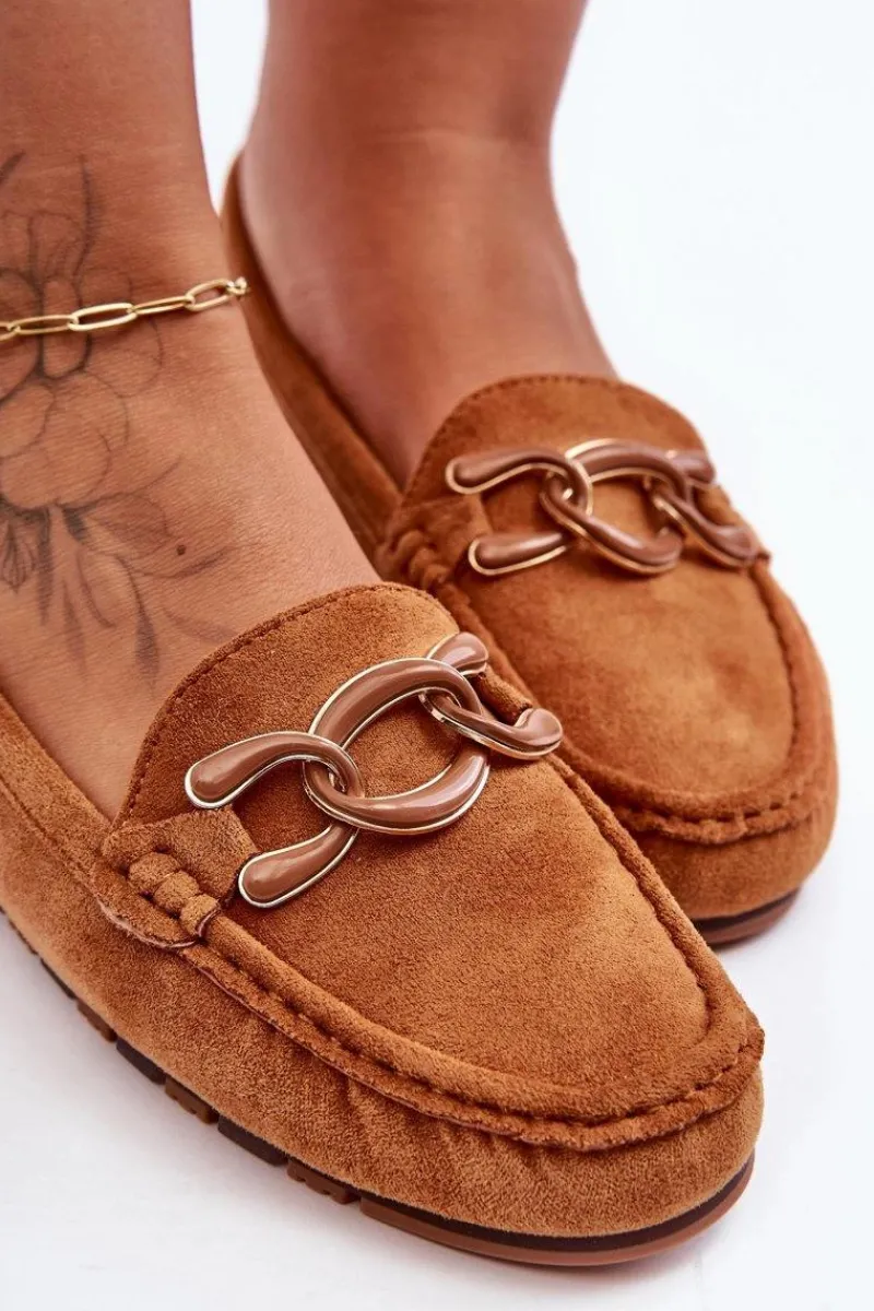 Hot Boto Damskie Zamszowe Mokasyny Na Płaskiej Podeszwie Brązowe Appia