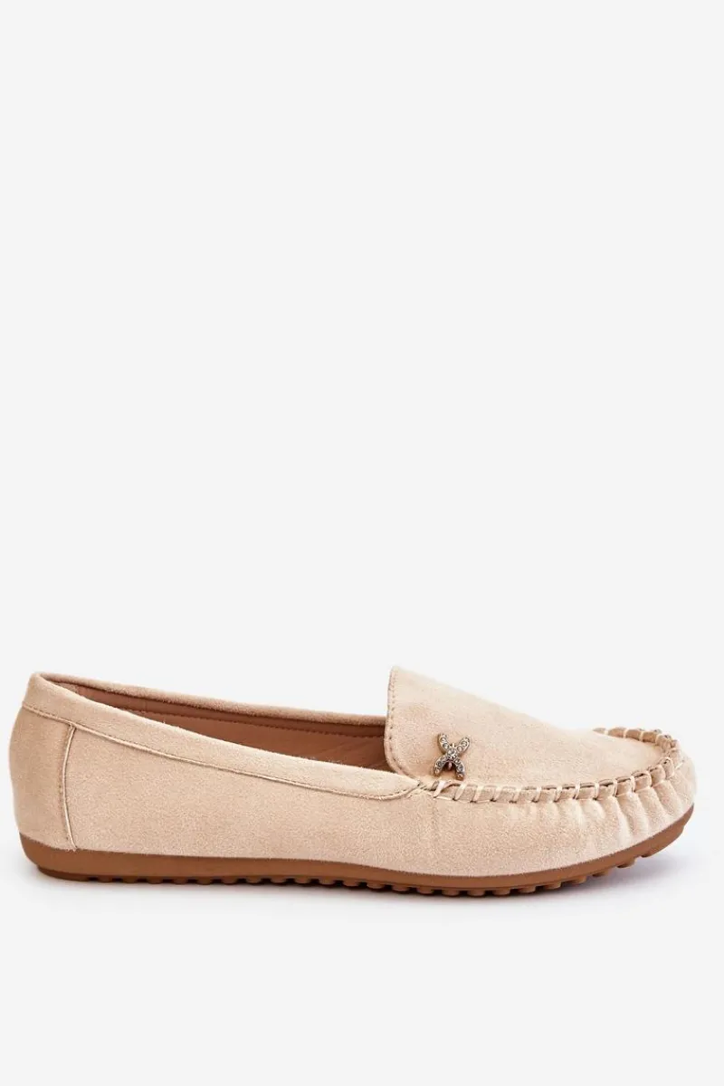 Clearance Boto Damskie Zamszowe Mokasyny Z Ozdobą Beżowe Leah