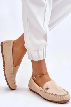 Clearance Boto Damskie Zamszowe Mokasyny Z Ozdobą Beżowe Leah