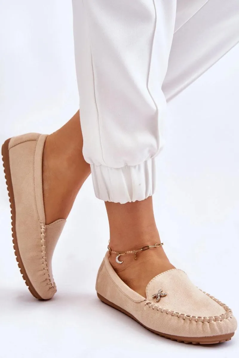 Clearance Boto Damskie Zamszowe Mokasyny Z Ozdobą Beżowe Leah
