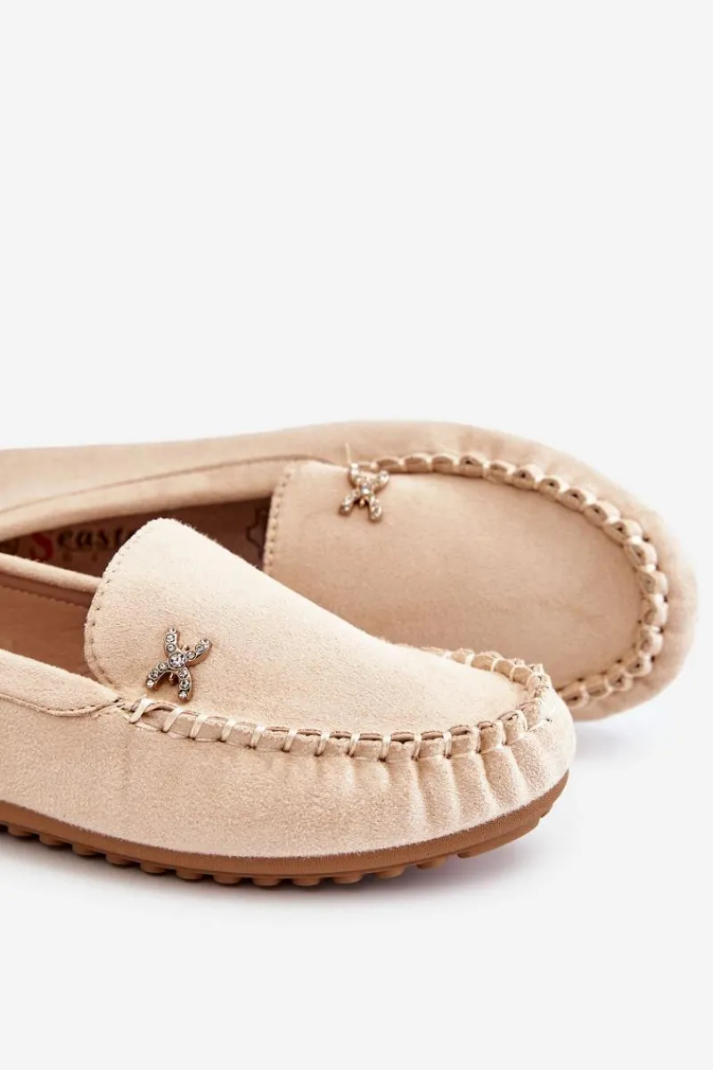 Clearance Boto Damskie Zamszowe Mokasyny Z Ozdobą Beżowe Leah