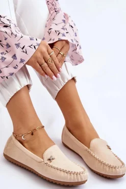 Clearance Boto Damskie Zamszowe Mokasyny Z Ozdobą Beżowe Leah