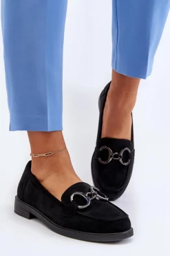 Outlet Buty damskie Vinceza Damskie Zamszowe Mokasyny Z Ozdobą Czarne Echonesa Czarny