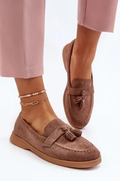 Boto Damskie Zamszowe Mokasyny Brązowe Dansitu