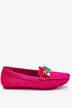 Mokasyny Damskie Zamszowe>Evento Damskie Zamszowe Mokasyny Z Kryształkami Fuksja Lucille