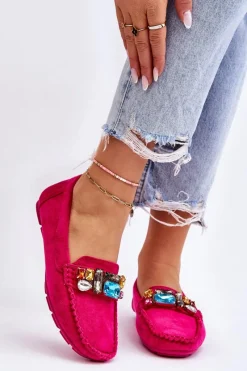 Mokasyny Damskie Zamszowe>Evento Damskie Zamszowe Mokasyny Z Kryształkami Fuksja Lucille