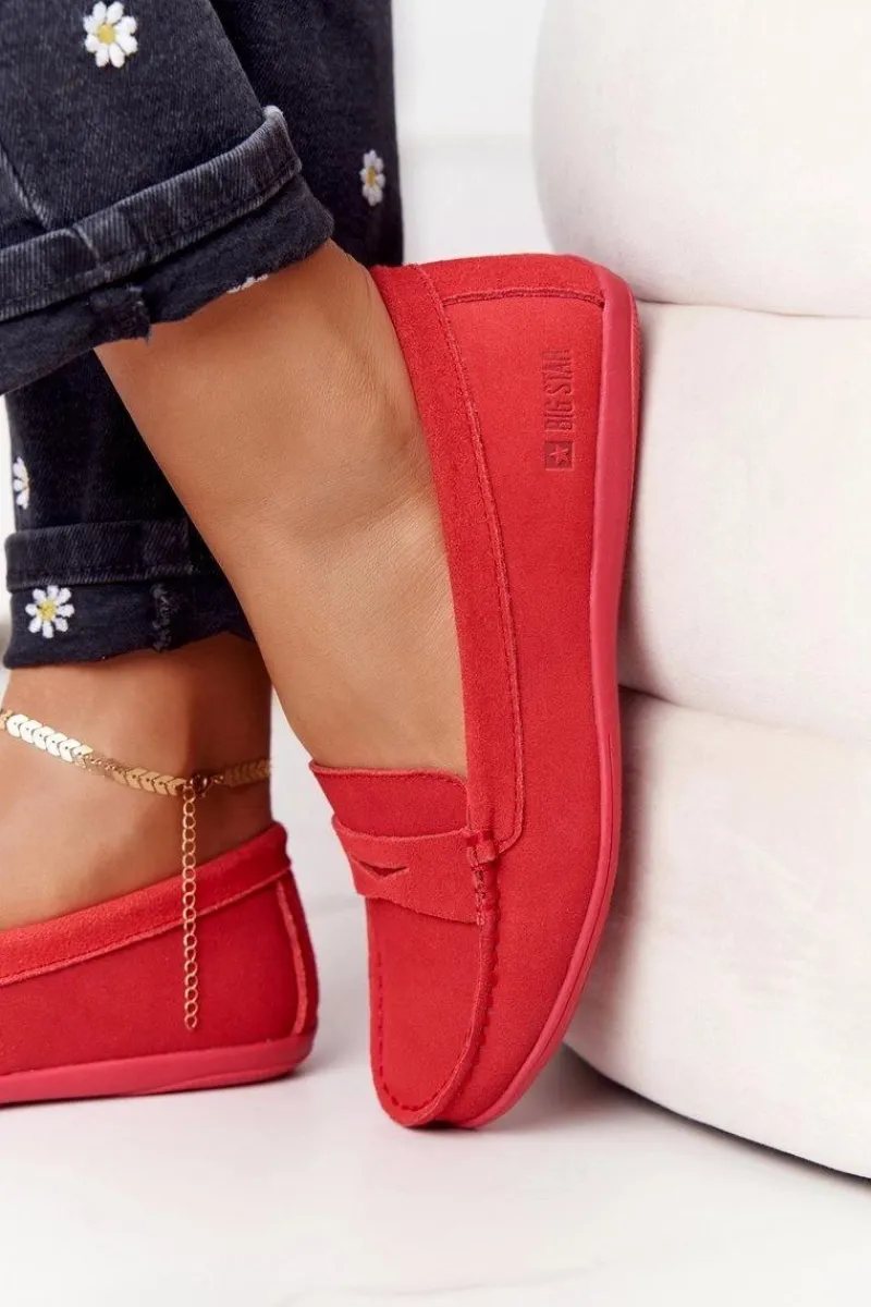 Discount Damskie Zamszowe Mokasyny Big Star HH274668 Koralowe Damskie Mokasyny Damskie Zamszowe