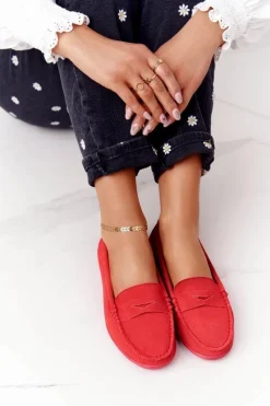 Discount Damskie Zamszowe Mokasyny Big Star HH274668 Koralowe Damskie Mokasyny Damskie Zamszowe