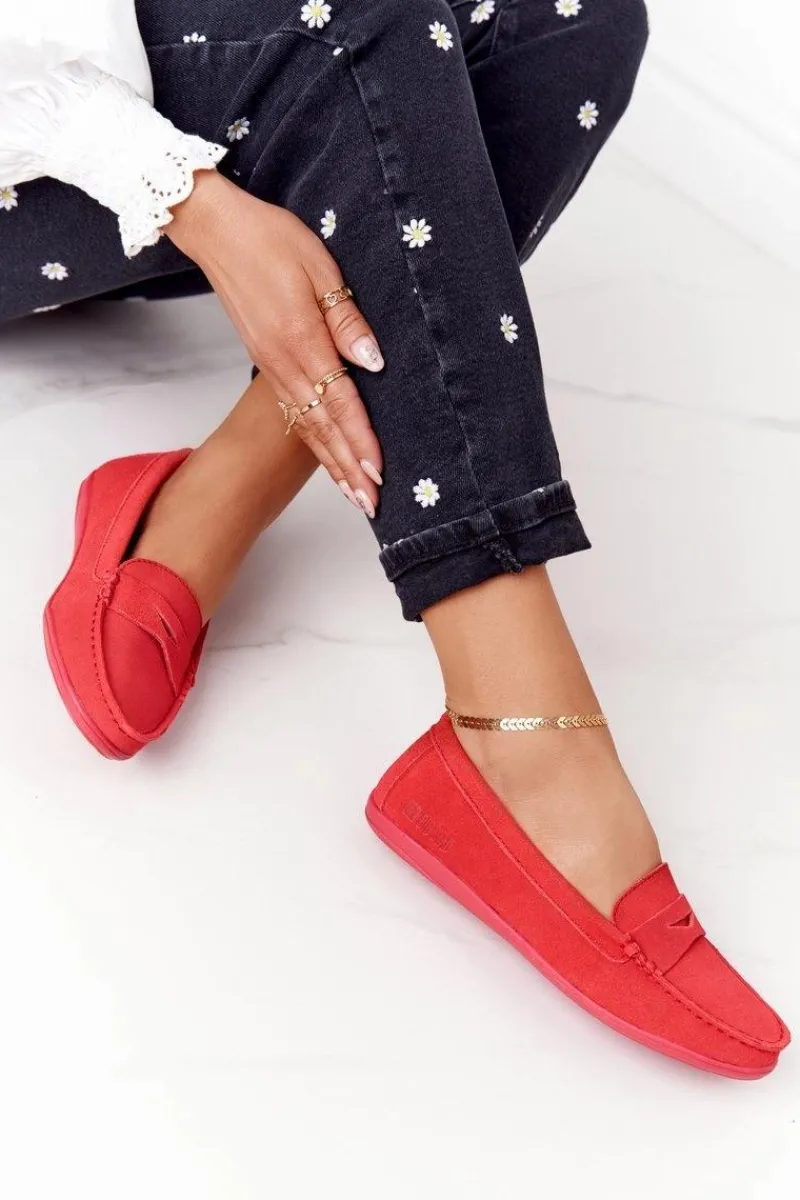 Discount Damskie Zamszowe Mokasyny Big Star HH274668 Koralowe Damskie Mokasyny Damskie Zamszowe