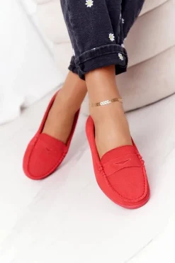 Discount Damskie Zamszowe Mokasyny Big Star HH274668 Koralowe Damskie Mokasyny Damskie Zamszowe