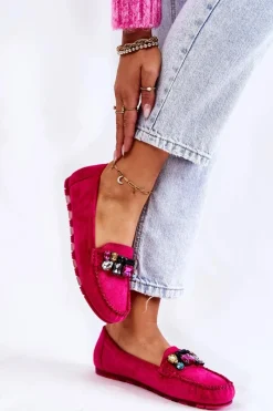 Hot Boto Damskie Zamszowe Mokasyny Z Ozdobami Fuksja Janetta