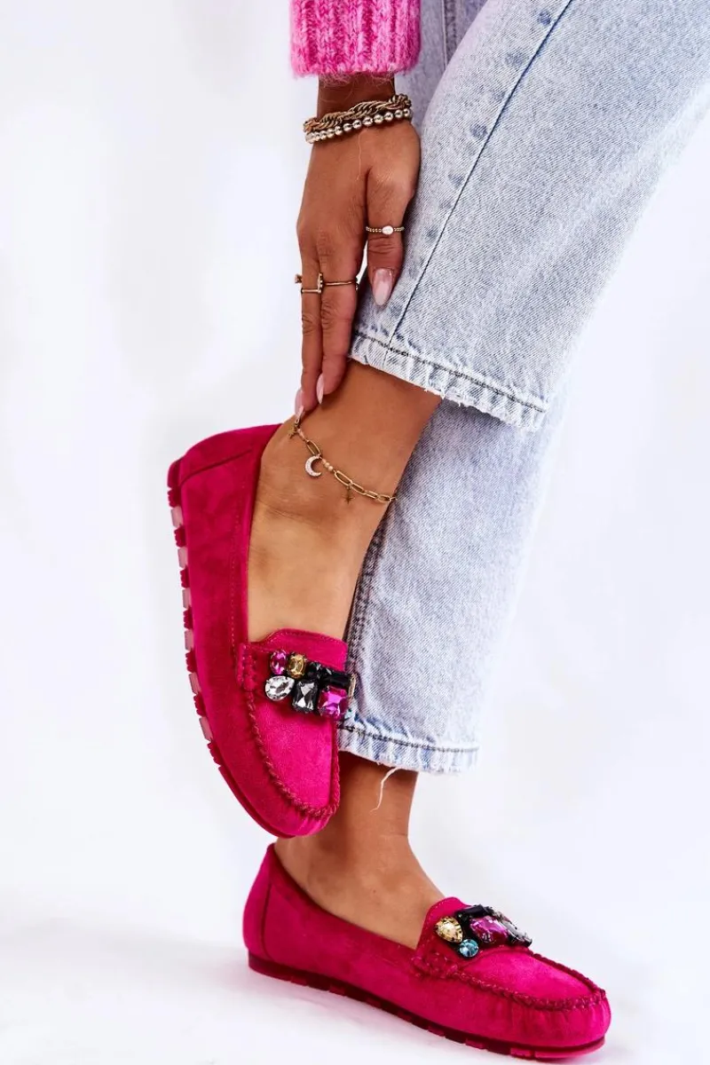 Hot Boto Damskie Zamszowe Mokasyny Z Ozdobami Fuksja Janetta
