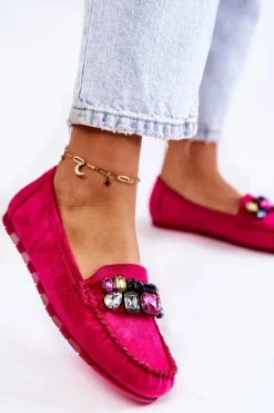 Hot Boto Damskie Zamszowe Mokasyny Z Ozdobami Fuksja Janetta