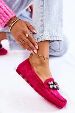 Hot Boto Damskie Zamszowe Mokasyny Z Ozdobami Fuksja Janetta