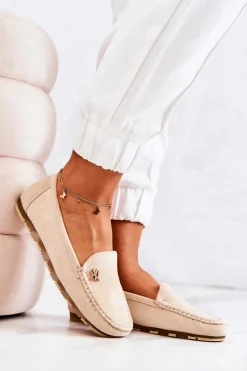 Discount Damskie Zamszowe Mokasyny Beżowe Madelyn Damskie Mokasyny Damskie Zamszowe