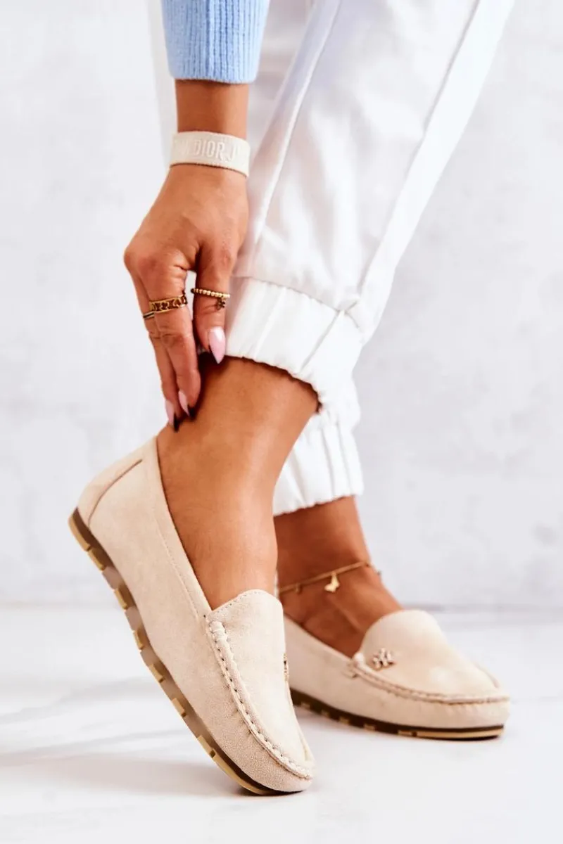 Discount Damskie Zamszowe Mokasyny Beżowe Madelyn Damskie Mokasyny Damskie Zamszowe