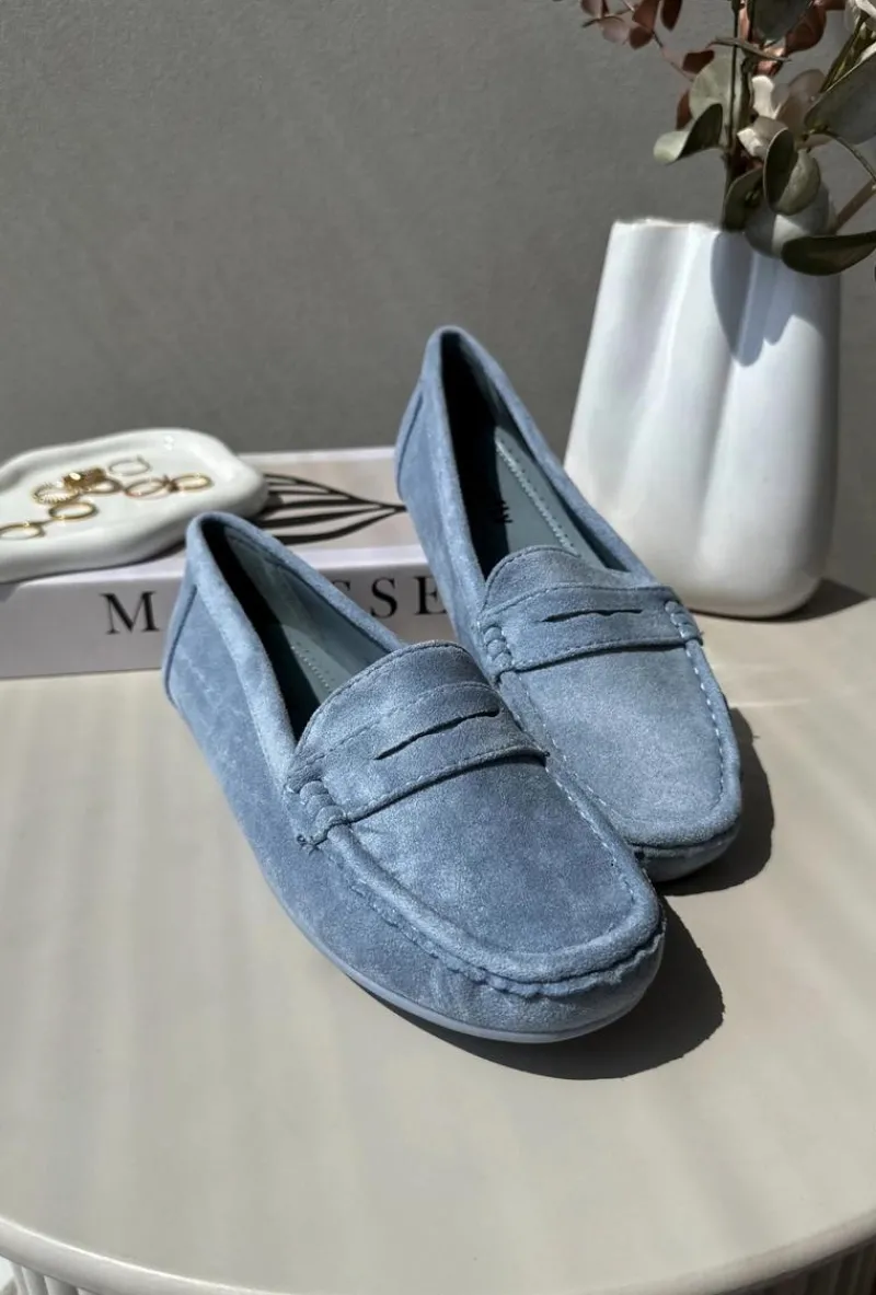 Outlet Boto Damskie Zamszowe Mokasyny Niebieskie Lenvie