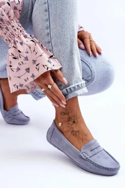 Outlet Boto Damskie Zamszowe Mokasyny Niebieskie Lenvie