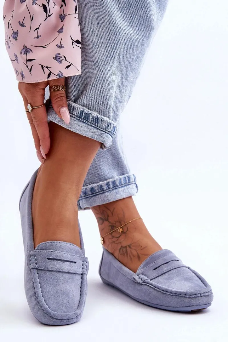 Outlet Boto Damskie Zamszowe Mokasyny Niebieskie Lenvie