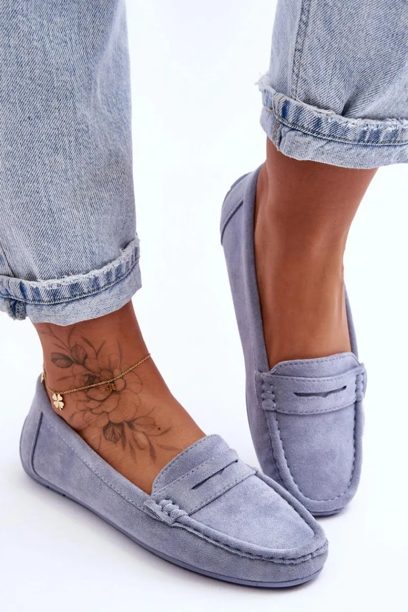 Outlet Boto Damskie Zamszowe Mokasyny Niebieskie Lenvie