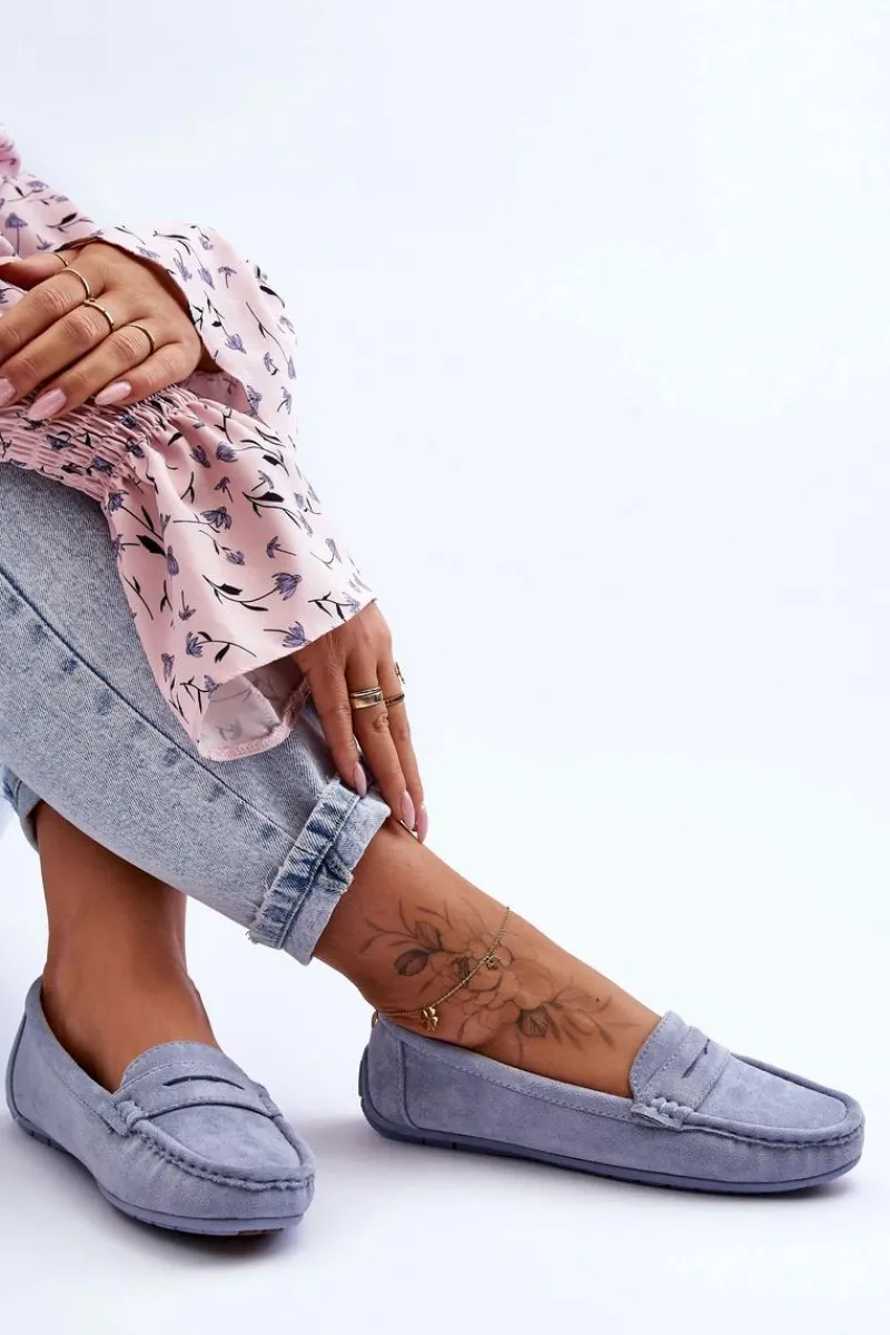 Outlet Boto Damskie Zamszowe Mokasyny Niebieskie Lenvie