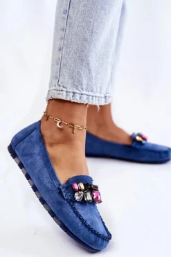 New Damskie Zamszowe Mokasyny Z Ozdobami Niebieskie Janetta Damskie Mokasyny Damskie Zamszowe
