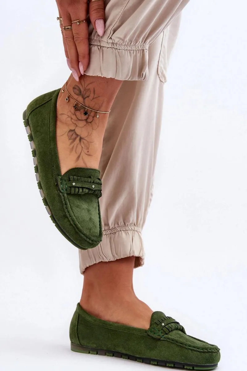 Hot Boto Damskie Zamszowe Mokasyny Zielone Clorie