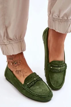 Hot Boto Damskie Zamszowe Mokasyny Zielone Clorie