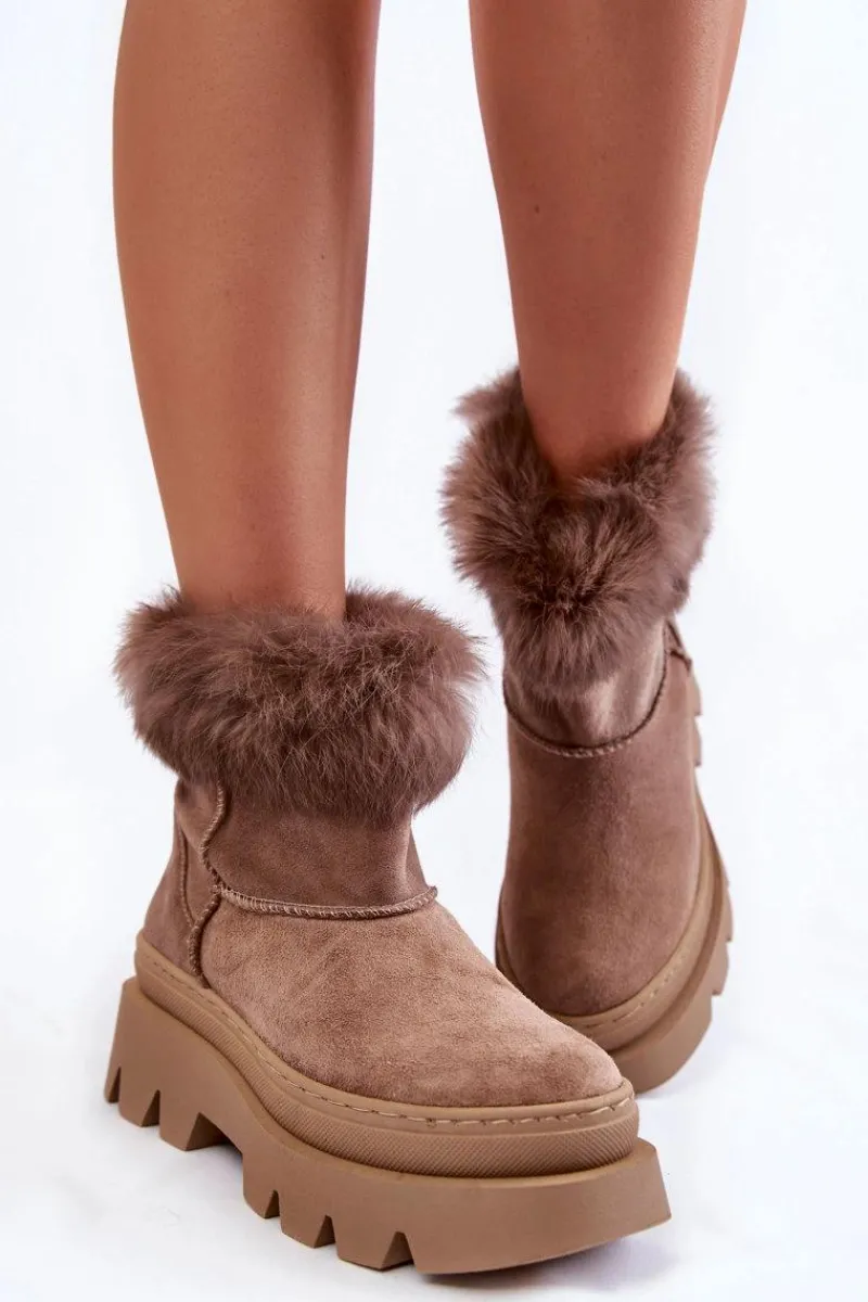 Online Boto Damskie Zamszowe Śniegowce Ciemnobeżowe Lemar Ann