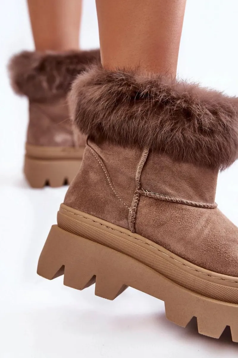 Online Boto Damskie Zamszowe Śniegowce Ciemnobeżowe Lemar Ann