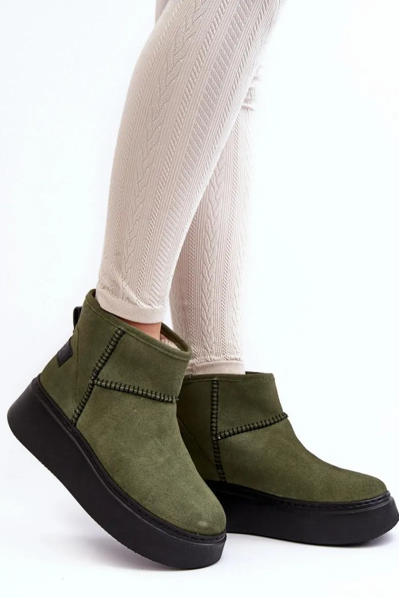 Śniegowce Damskie>Maciejka Damskie Zamszowe Śniegowce 06257-24 Oliwkowe