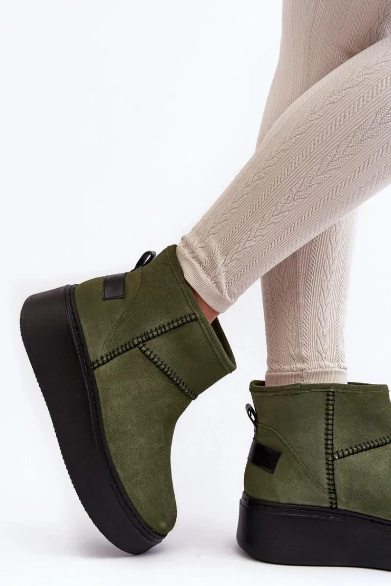 Śniegowce Damskie>Maciejka Damskie Zamszowe Śniegowce 06257-24 Oliwkowe