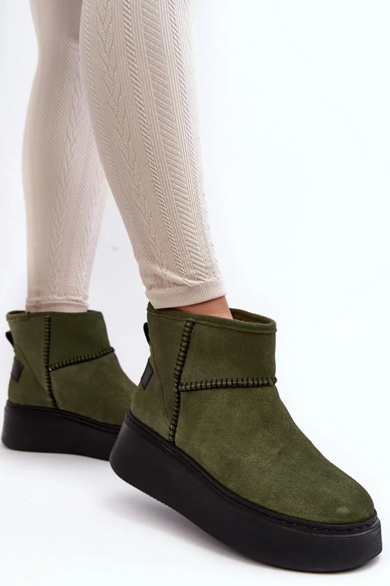 Śniegowce Damskie>Maciejka Damskie Zamszowe Śniegowce 06257-24 Oliwkowe