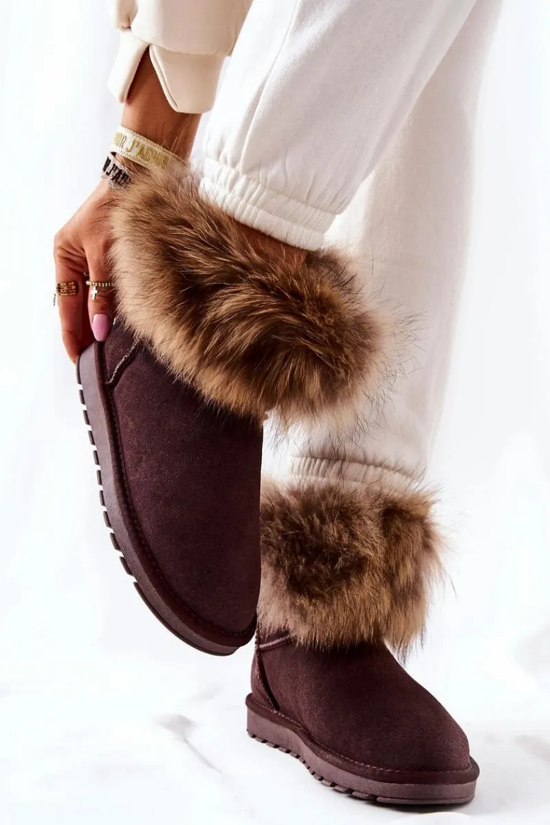 Śniegowce Damskie>Boto Damskie Zamszowe Śniegowce Z Futerkiem Brązowe Alexa Brązowy