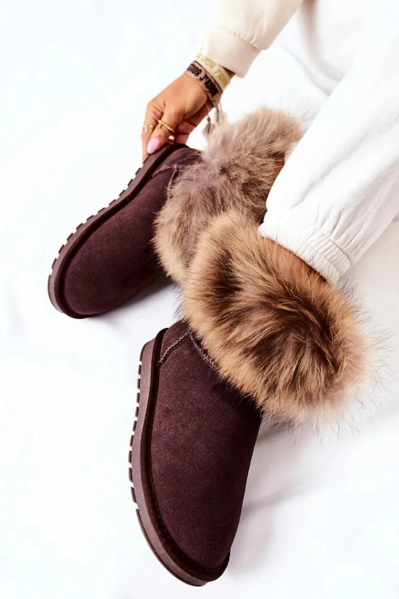 Śniegowce Damskie>Boto Damskie Zamszowe Śniegowce Z Futerkiem Brązowe Alexa Brązowy