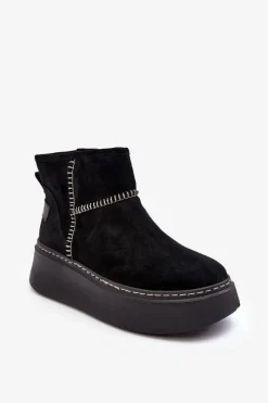 Sale Damskie Zamszowe Śniegowce 06257-01 Czarne Damskie Śniegowce Damskie