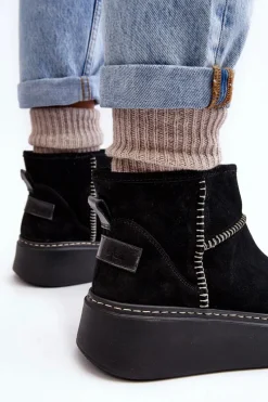 Sale Damskie Zamszowe Śniegowce 06257-01 Czarne Damskie Śniegowce Damskie