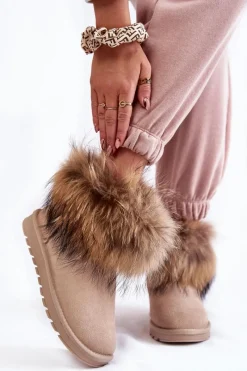 Śniegowce Damskie>Boto Damskie Zamszowe Śniegowce Z Futerkiem Jasnobeżowe Alexa